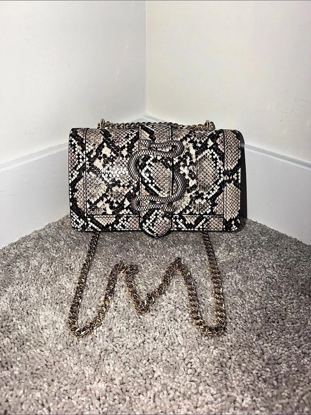 Snakeskin-Print Shoulder Bag in Brown & Black Like New